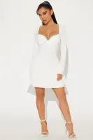 Chic Black & Off White Ponte Mini Dress - Notch Neckline, Long Sleeves & Back Zipper(Off White,XS)
