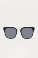 Square Plastic Frame Gold Temple Detail Sunglasses(Black,OS)
