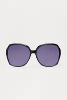 Black Round Sunglasses with Plastic Frame and Rhinestone Temple Detail(Black,OS)