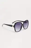 Black Round Sunglasses with Plastic Frame and Rhinestone Temple Detail(Black,OS)