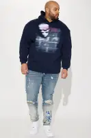 Big & Tall Navy Hoodie Long Sleeve Embroidered Print(Navy,S)