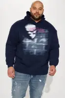 Big & Tall Navy Hoodie Long Sleeve Embroidered Print(Navy,S)