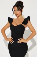 Sexy Black Bandage Midi Dress with Sweetheart Neckline & Corset Waist – Stretchy & Padded(Black,XS)