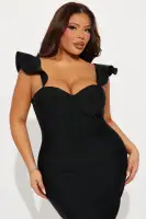 Sexy Black Bandage Midi Dress with Sweetheart Neckline & Corset Waist – Stretchy & Padded(Black,XS)