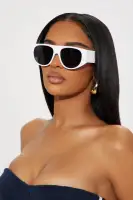 Shield Sunglasses - Black and White Standard Lens Plastic Frame(White,OS)