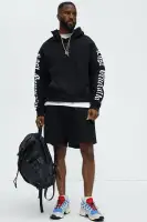 Black Long Sleeve Printed Cotton-Polyester Hoodie(Black,S)