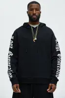 Black Long Sleeve Printed Cotton-Polyester Hoodie