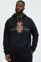 Untold Feelings Embroidered Pullover Hoodie(Black,S)