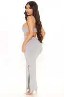Elegant Maxi Dress with Adjustable Straps & High Slit Back – Cotton Blend in 5 Colors(Heather Grey,S)