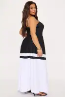 Elegant A-Line Maxi Dress with Sweetheart Neckline & Adjustable Straps – Black/Navy Combo(Black/combo,XS)