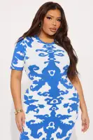 Elegant Bandage Maxi Dress - High Neck, Short Sleeves with Back Slit & Hidden Zipper (Blue/Yellow Combo, Stretch Fabric)(Blue/combo,XS)