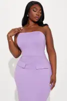 Elegant Navy & Lavender Ponte Maxi Dress - Sleeveless with Slit Back & Faux Pockets(Lavender,XS)