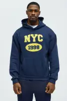 Navy Long Sleeve Printed Cotton-Polyester Hoodie