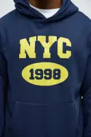 Navy Long Sleeve Printed Cotton-Polyester Hoodie(Navy,S)