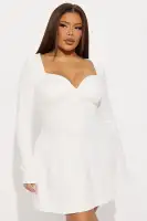 Chic Black & Off White Ponte Mini Dress - Notch Neckline, Long Sleeves & Back Zipper(Off White,XS)