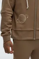Brown Full Zip Long Sleeve Screen Print Hoodie(Brown,S)