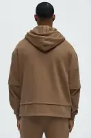 Brown Full Zip Long Sleeve Screen Print Hoodie(Brown,S)