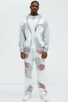 Hooded Full-Zipper Ribbed Trim Cotton-Polyester Blend Jacket(Heather/Combo,S)