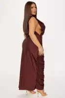 Elegant Tricot Midi Dress with Scoop Neck & Gold Hardware – Chocolate or White(Chocolate,XS)