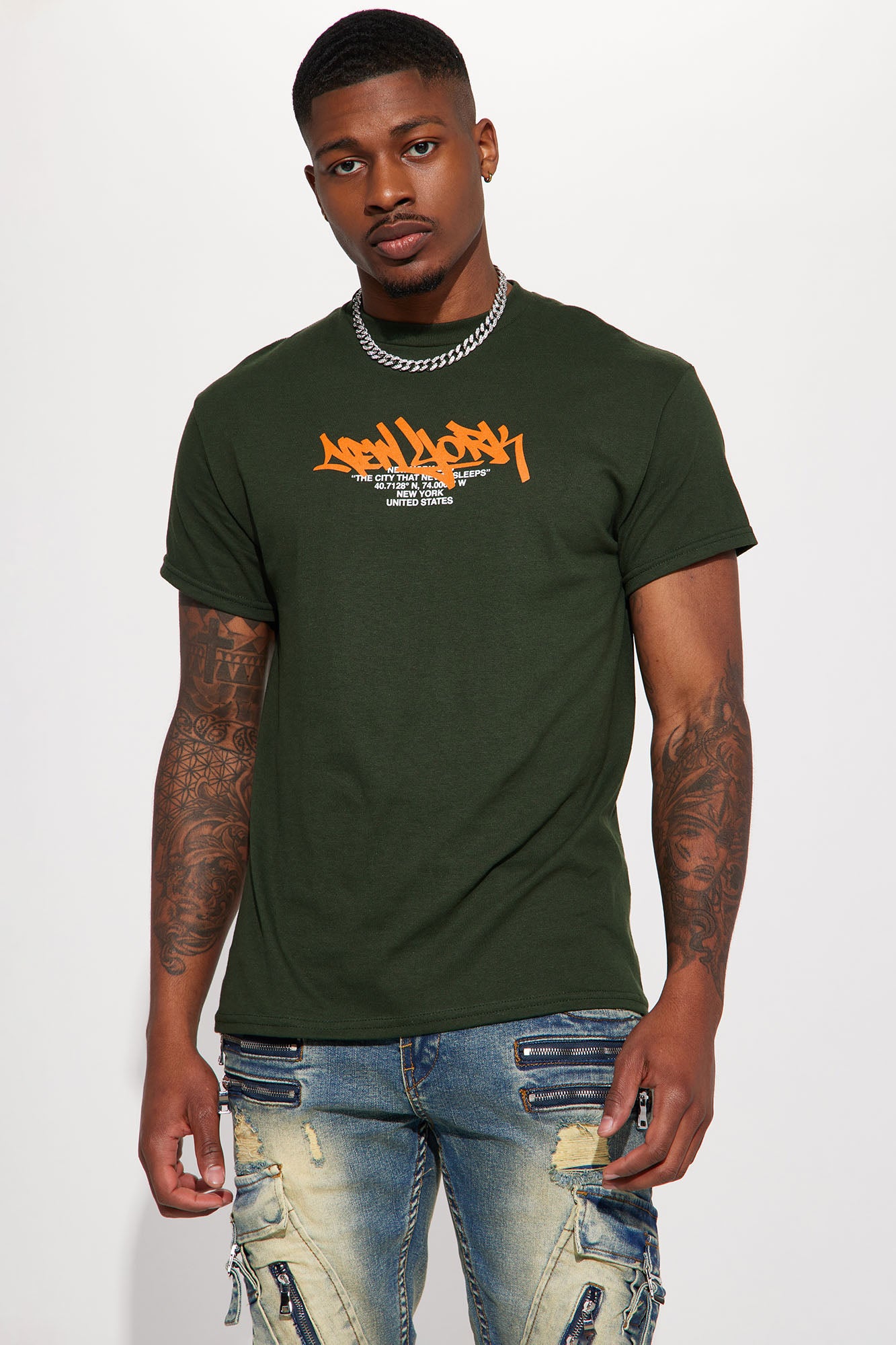Crew Neck Short Sleeve Printed 100% Cotton T-Shirt in Green