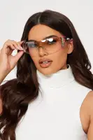 Clear Shield Frame Rimless Rhinestone Trim Cut Out Temple Sunglasses(Clear,OS)