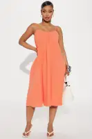 Stylish Cotton Midi Dress with Adjustable Straps & Pockets - Multiple Colors
