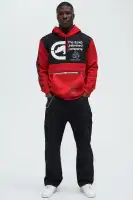 Drawstring Hoodie Long Sleeve Printed Polyester Imported(Red/Black,S)