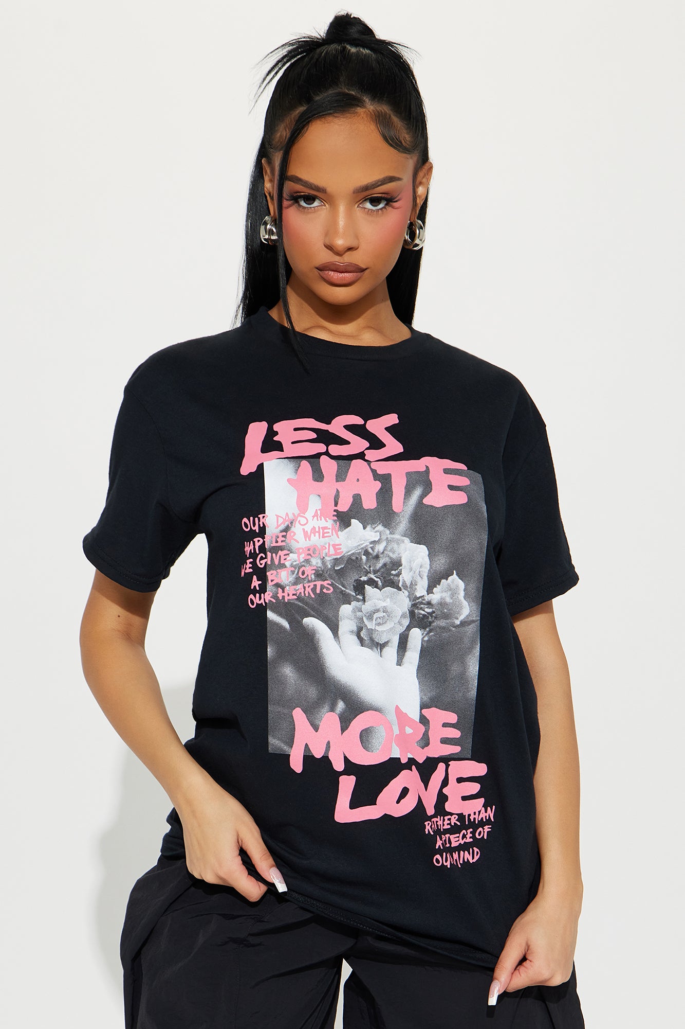 Men's Black Crew Neck Short Sleeve Cotton T-Shirt with Unique Screen Print Design