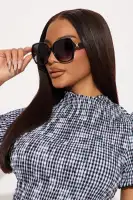 Black Round Sunglasses with Plastic Frame and Rhinestone Temple Detail(Black,OS)