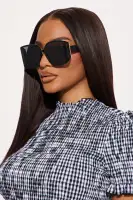 Cat Eye Sunglasses - Black & Brown Plastic Frame with Standard & Special Wrap Lenses(Black,OS)