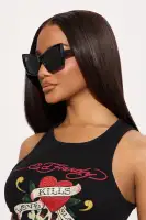 Cat Eye Plastic Frame Sunglasses - Black/Black & White Combo with Standard Lenses(Black/Black,OS)