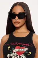 Cat Eye Plastic Frame Sunglasses - Black/Black & White Combo with Standard Lenses