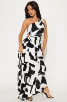 Elegant Satin Midi Dress - One Shoulder, Pleated & Cut-Out Design with Asymmetrical Hem