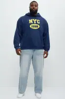 Navy Long Sleeve Printed Cotton-Polyester Hoodie(Navy,S)