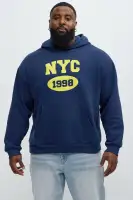 Navy Long Sleeve Printed Cotton-Polyester Hoodie(Navy,S)