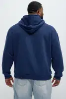 Navy Long Sleeve Printed Cotton-Polyester Hoodie(Navy,S)