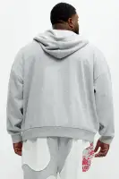 Hooded Full-Zipper Ribbed Trim Cotton-Polyester Blend Jacket(Heather/Combo,S)