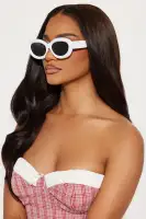 Round Plastic Frame Standard Lens Imported Sunglasses(White,OS)