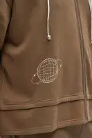Brown Full Zip Long Sleeve Screen Print Hoodie(Brown,S)
