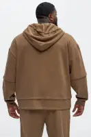 Brown Full Zip Long Sleeve Screen Print Hoodie(Brown,S)