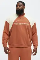 Crew Neck Long Sleeve Cotton-Polyester Printed Top(Brown/combo,S)