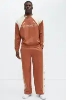 Crew Neck Long Sleeve Cotton-Polyester Printed Top(Brown/combo,S)