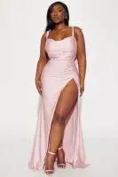 Elegant Off-Shoulder Maxi Dress with Padded Bra Cups & High Slit – Available in Lavender, Mauve, Navy & Sage(Mauve,S)