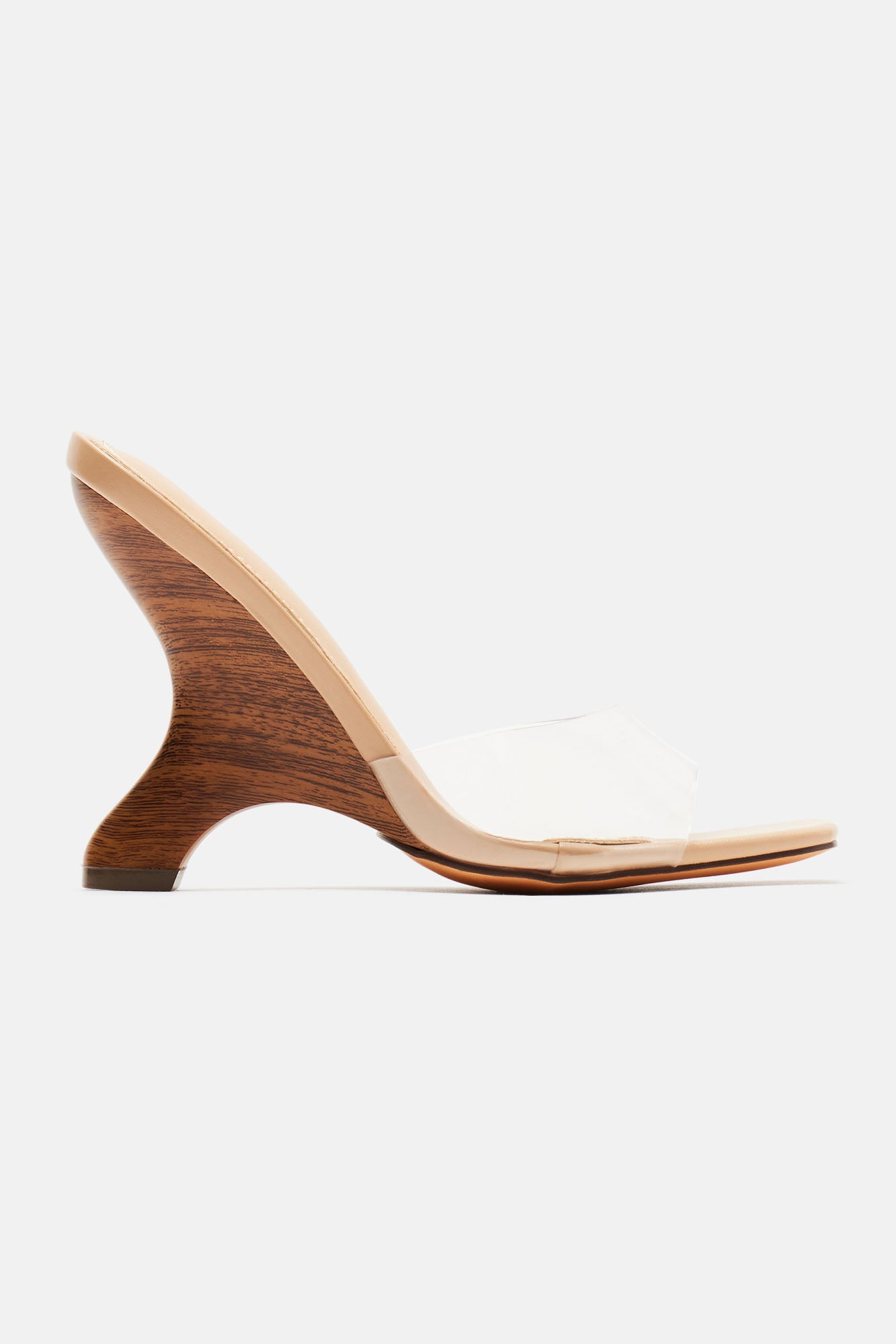 Elegant Nude 3.75 Wedge Heel Sandals - Square Toe PVC Upper