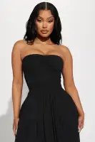 Elegant Gauze Maxi Dress with Smocked Tube Top - Available in Black, Mint, White & Yellow(Black,XS)