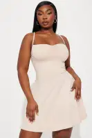Stylish Mini Spaghetti Strap V-Neck Dress - Nude, Yellow, Black, Red | 95% Polyester 5% Spandex(Nude,XS)