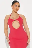 Sexy Cut-Out Maxi Dress – Off White & Raspberry – Stretch Compression Rib Spaghetti Straps(Raspberry,XS)