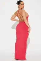 Sexy Cut-Out Maxi Dress – Off White & Raspberry – Stretch Compression Rib Spaghetti Straps(Raspberry,XS)