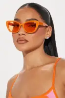 Cat Eye Orange Plastic Frame Sunglasses with Color Lens