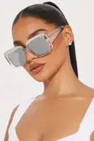 Clear/Silver Square Sunglasses with Mirror Lens and Plastic Frame